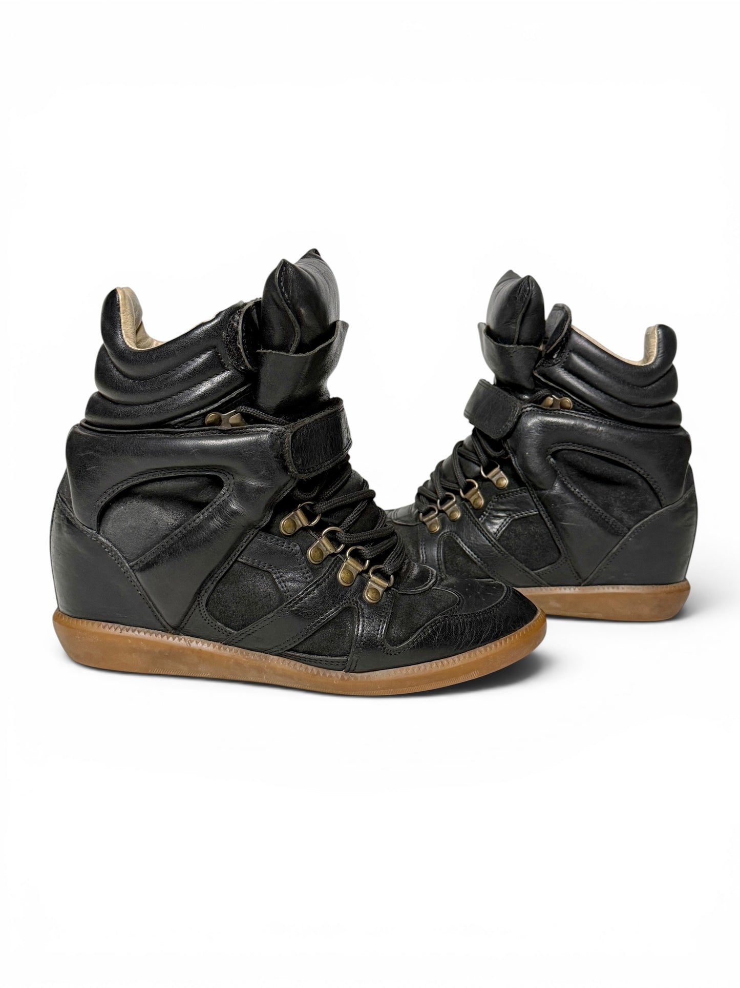 Isabel Marant Buck 'Tibetan' Wedge Sneakers Black Leather Trim (39)