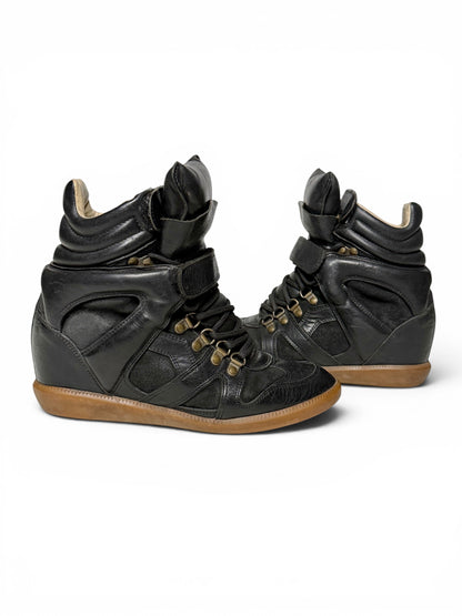 Isabel Marant Buck 'Tibetan' Wedge Sneakers Black Leather Trim (39)