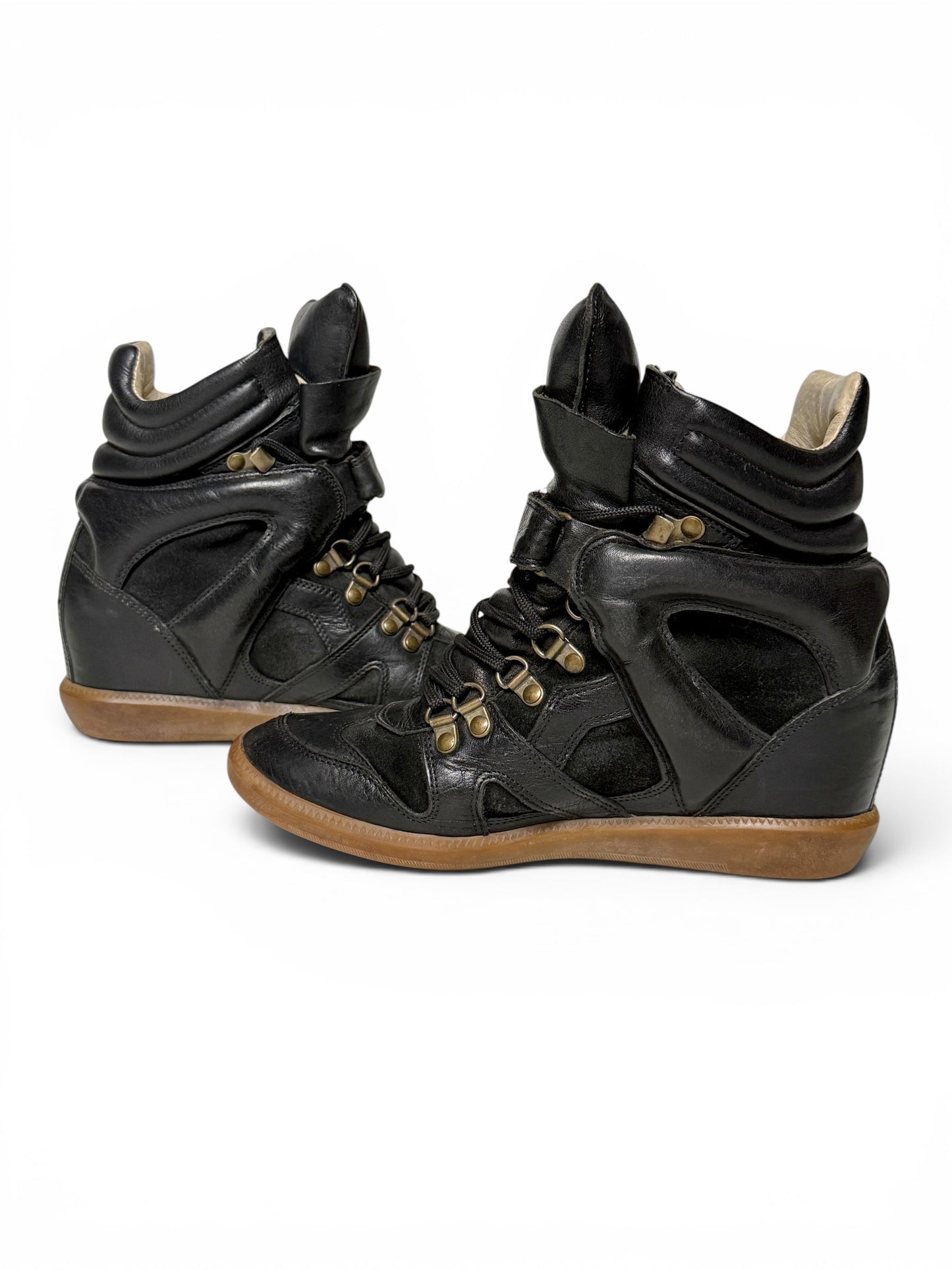 Isabel Marant Buck 'Tibetan' Wedge Sneakers Black Leather Trim (39)