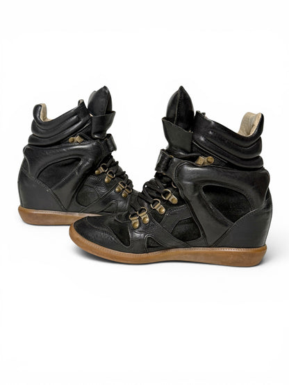 Isabel Marant Buck 'Tibetan' Wedge Sneakers Black Leather Trim (39)