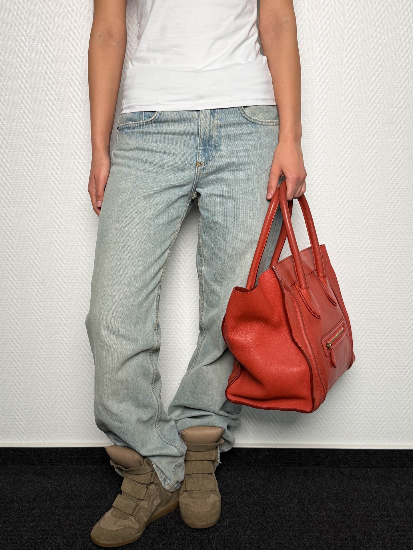 Celine Luggage Leather Handbag Red