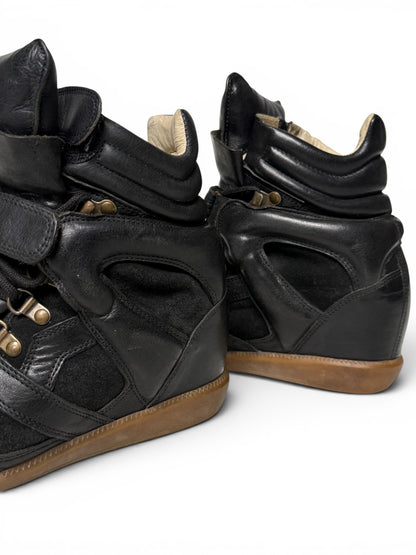 Isabel Marant Buck 'Tibetan' Wedge Sneakers Black Leather Trim (39)