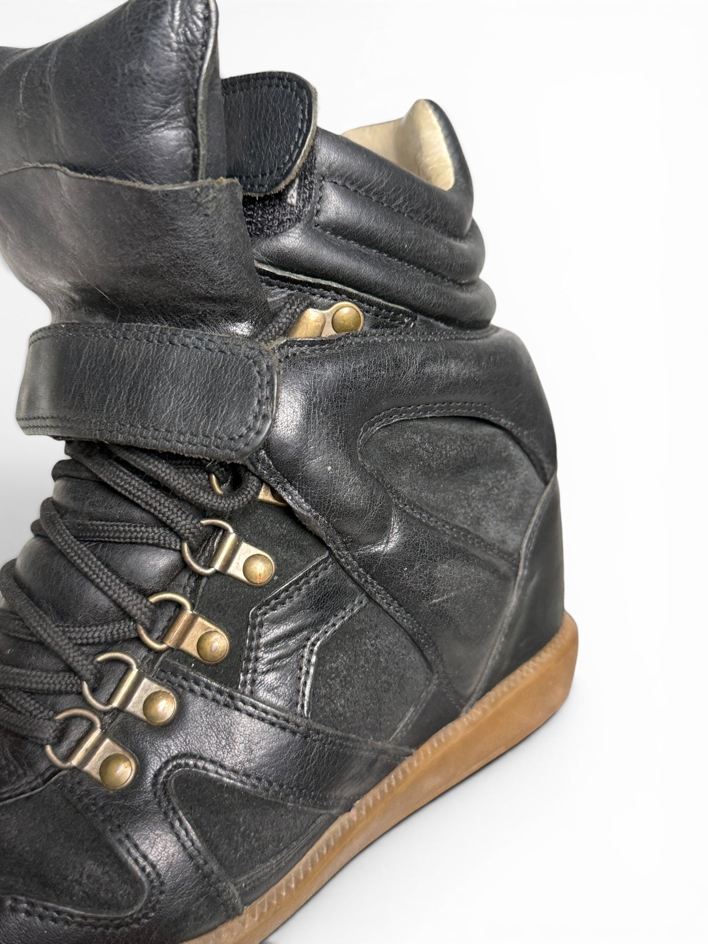Isabel Marant Buck 'Tibetan' Wedge Sneakers Black Leather Trim (39)