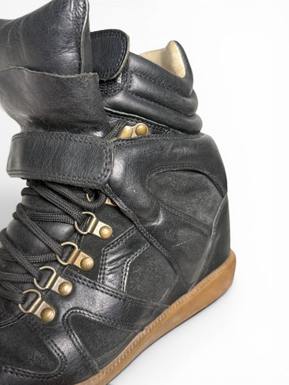 Isabel Marant Buck 'Tibetan' Wedge Sneakers Black Leather Trim (39)