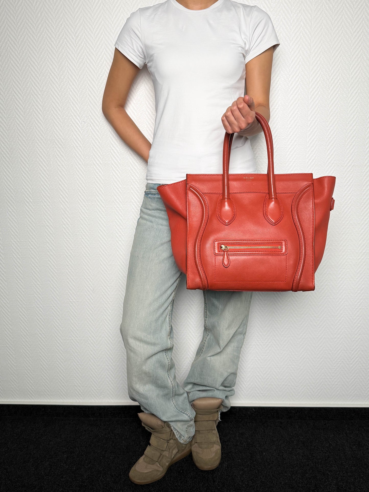 Celine Luggage Leather Handbag Red