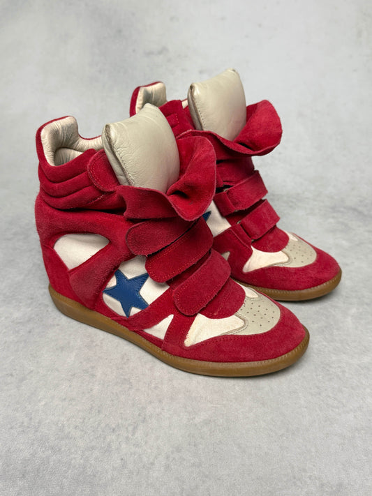 Isabel Marant Bayley Wedge Sneaker Red/Blue Stars (39)