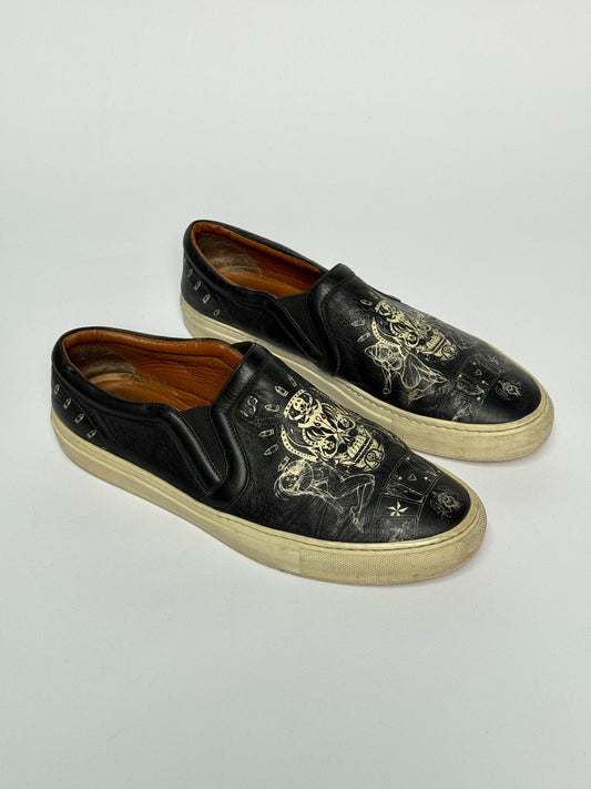 Givenchy Leather Skull Tattoo Slip-On Sneakers (43)