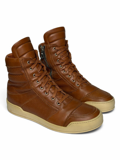 Balmain SS2013 Perforated Leather High-Tops Brown