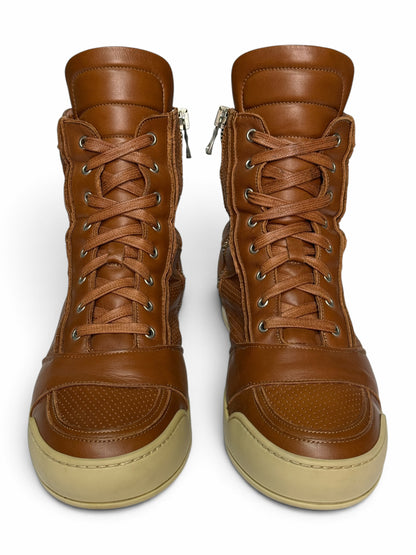 Balmain SS2013 Perforated Leather High-Tops Brown