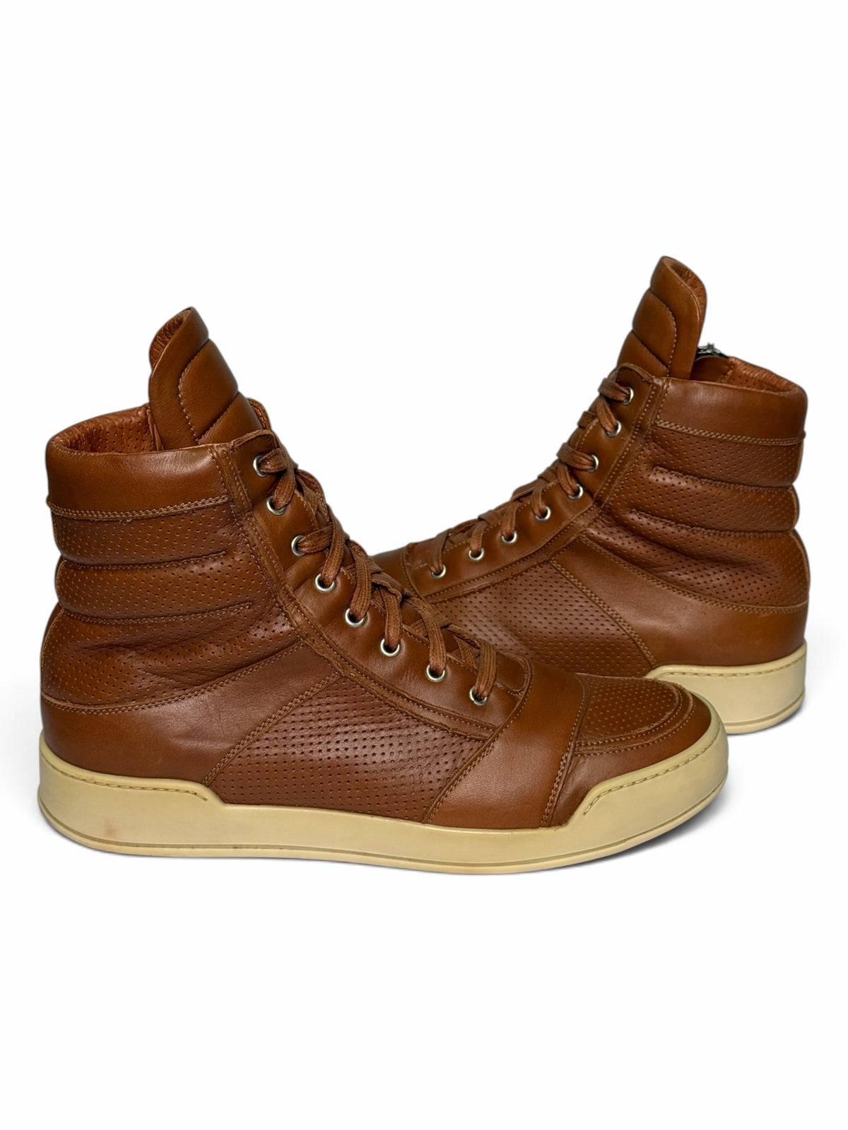 Balmain SS2013 Perforated Leather High-Tops Brown