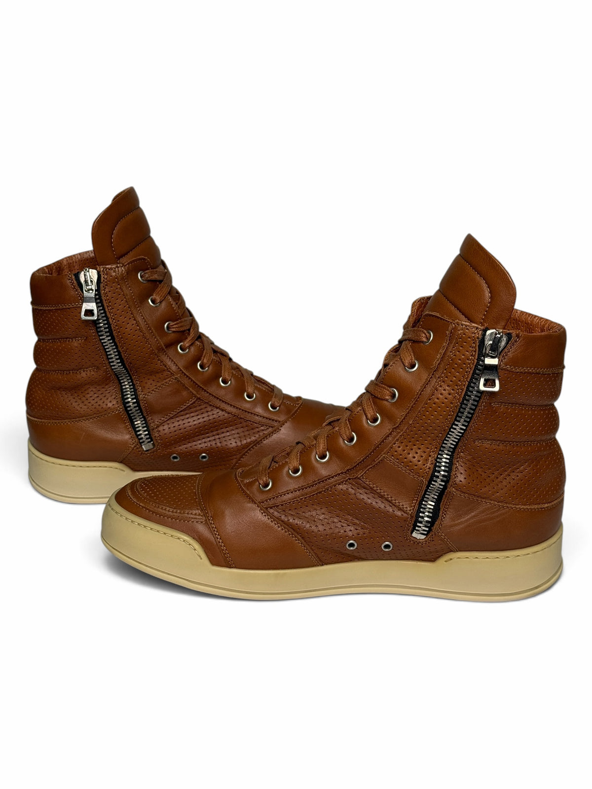 Balmain SS2013 Perforated Leather High-Tops Brown