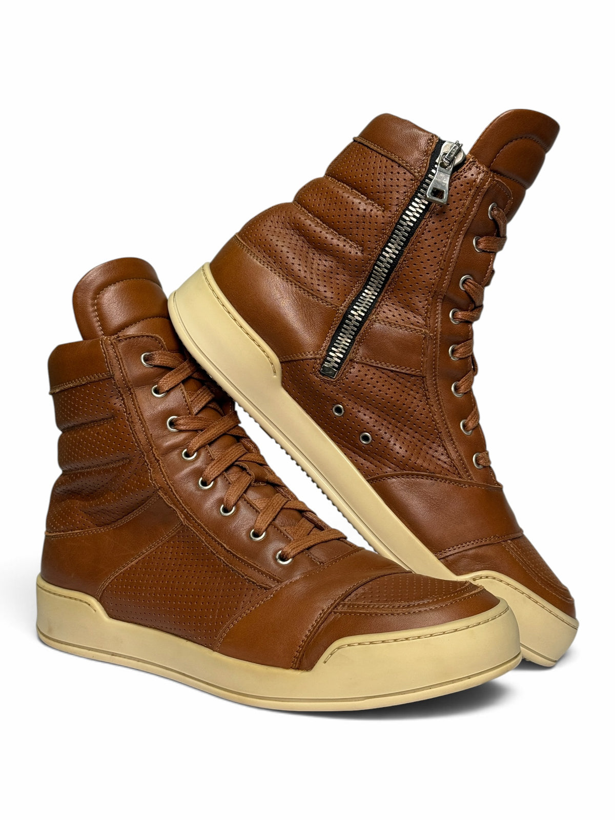 Balmain SS2013 Perforated Leather High-Tops Brown