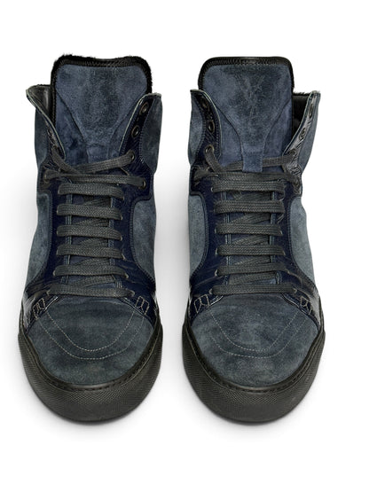 YSL FW2010 Navy Leather High-Tops Pony Hair