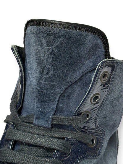 YSL FW2010 Navy Leather High-Tops Pony Hair