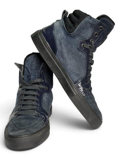 YSL FW2010 Navy Leather High-Tops Pony Hair