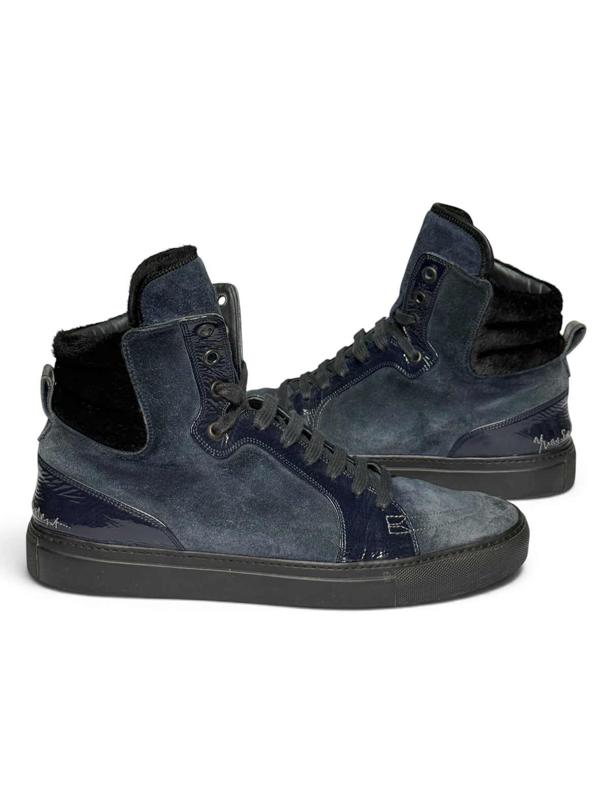 YSL FW2010 Navy Leather High-Tops Pony Hair