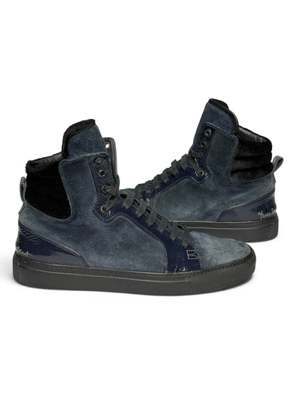 YSL FW2010 Navy Leather High-Tops Pony Hair