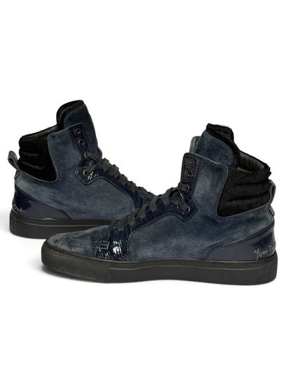 YSL FW2010 Navy Leather High-Tops Pony Hair