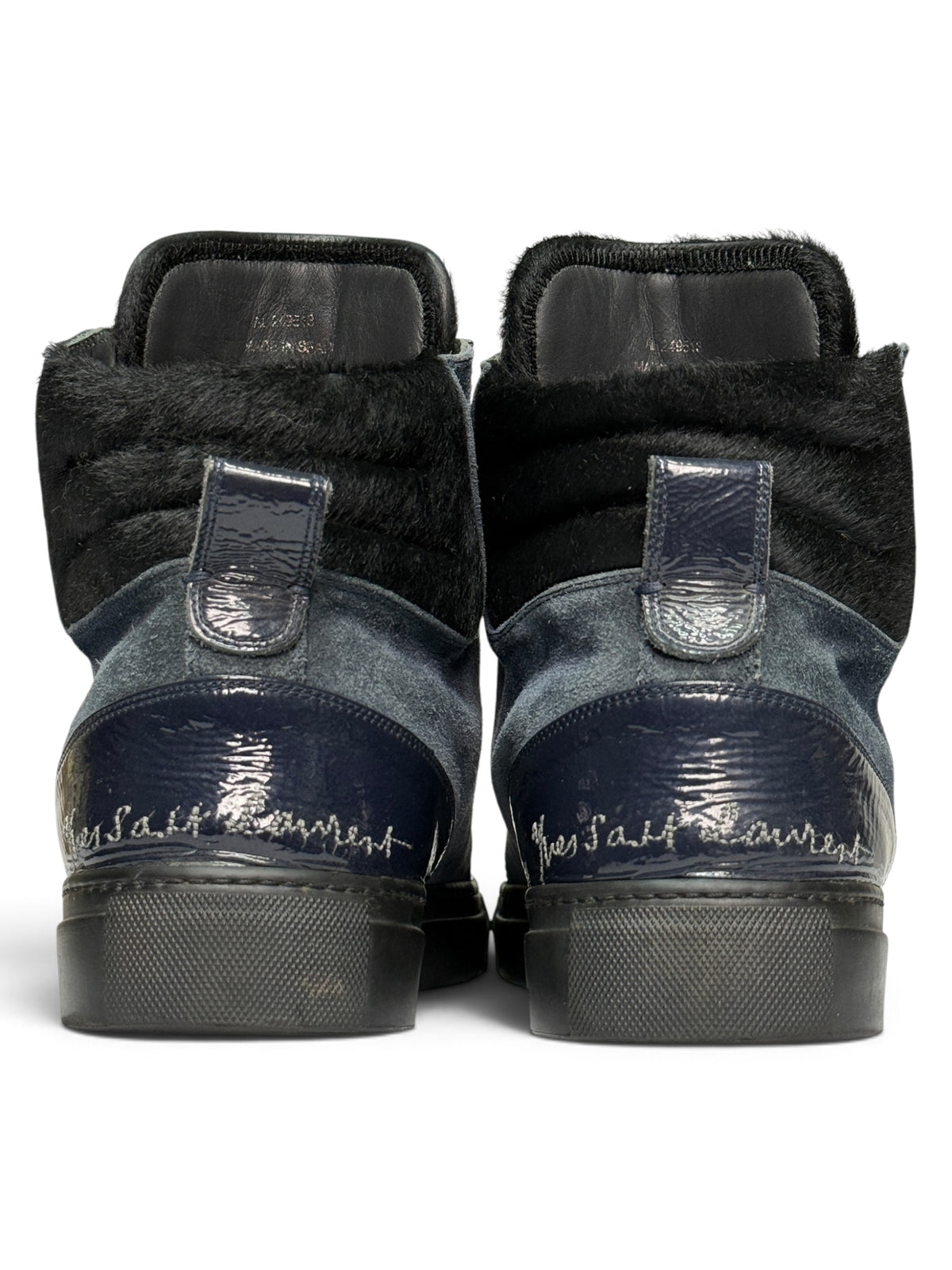 YSL FW2010 Navy Leather High-Tops Pony Hair