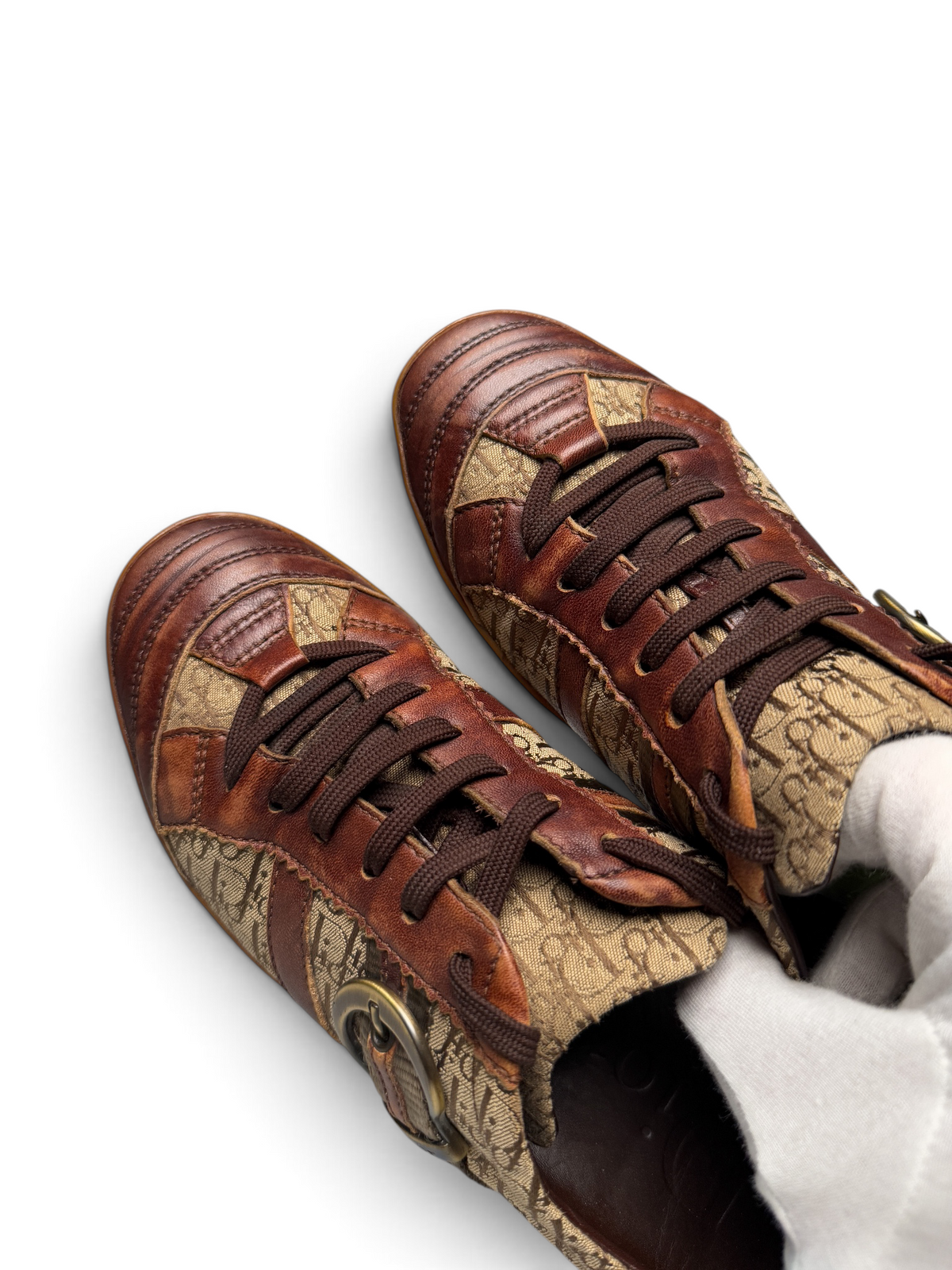 Dior Vintage Monogram Buckle Sneaker Leather/Canvas Brown (39)