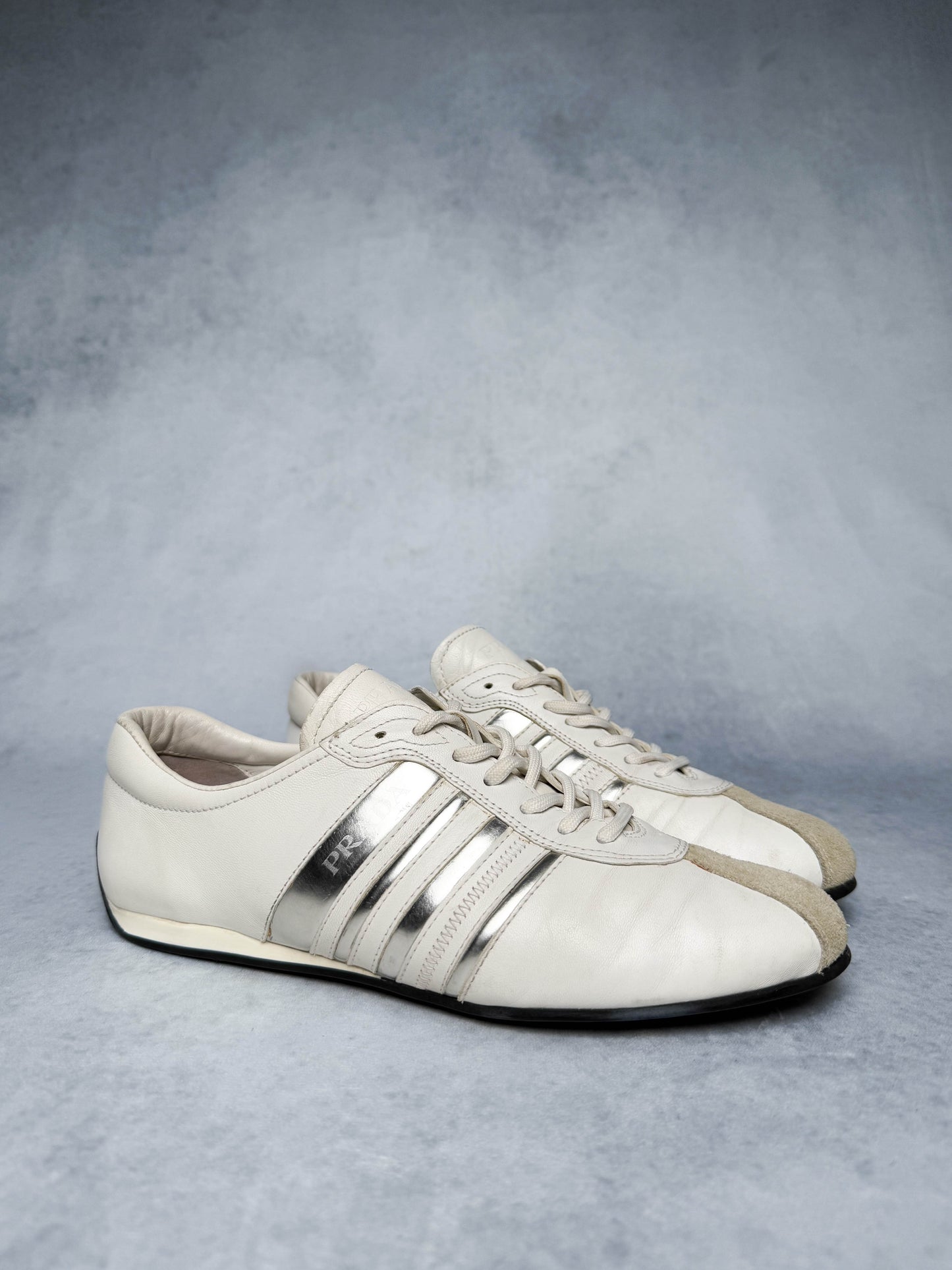Prada Vintage Leather/Suede Sneaker White and Silver (38.5)
