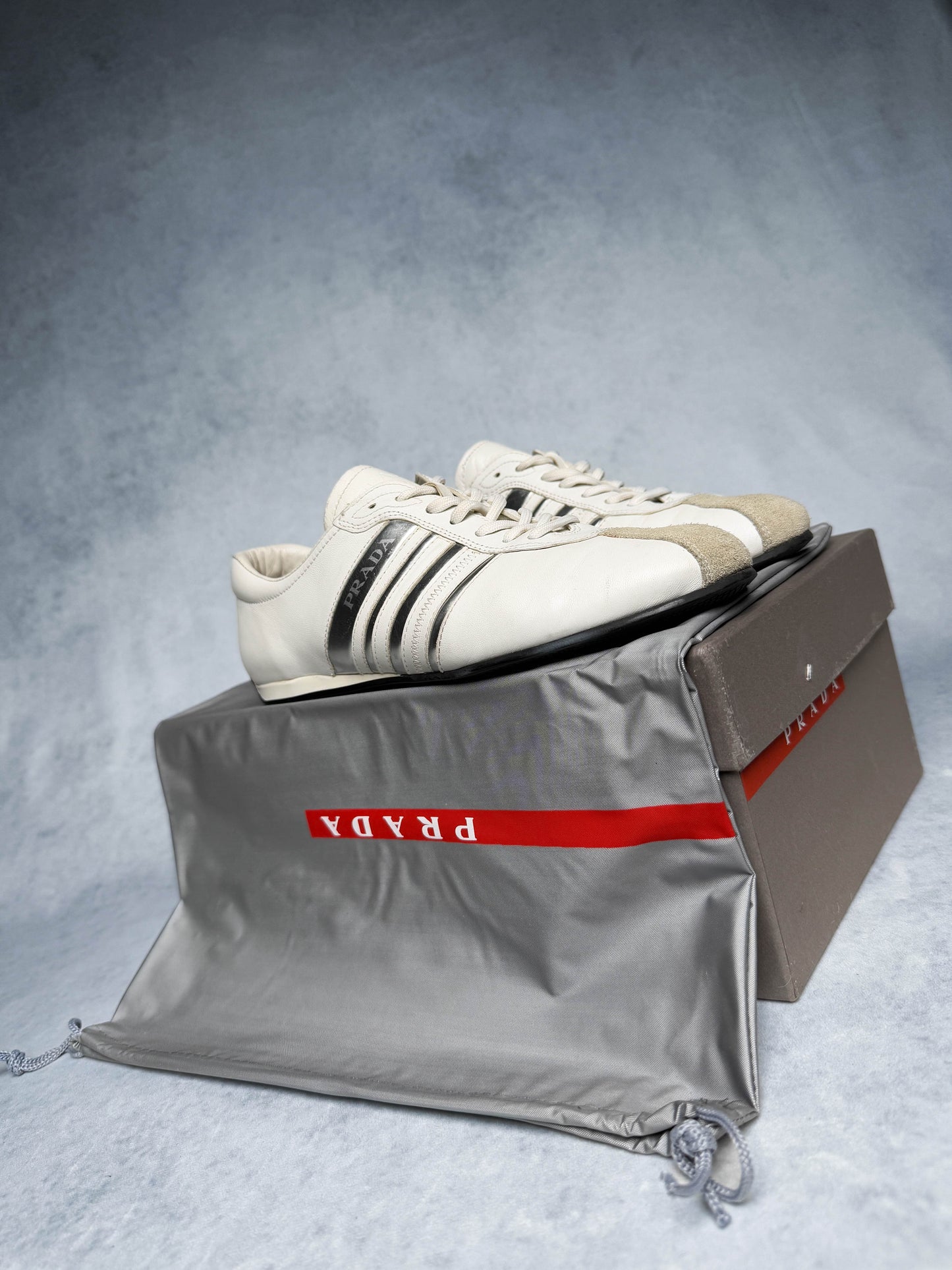 Prada Vintage Leather/Suede Sneaker White and Silver (38.5)