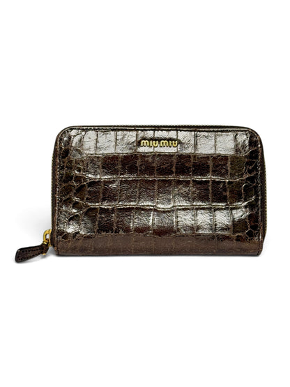 Miu Miu Cocco Lux Zip Wallet Brown