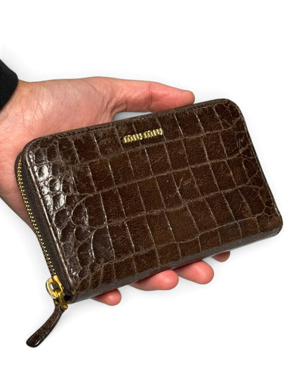 Miu Miu Cocco Lux Zip Wallet Brown