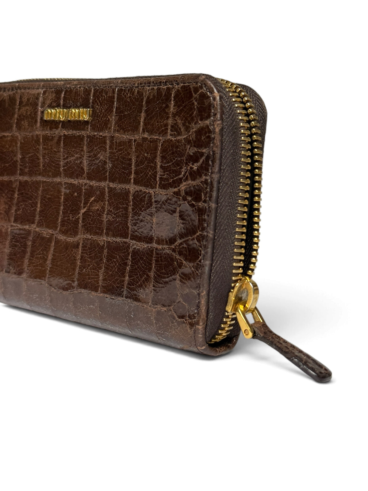 Miu Miu Cocco Lux Zip Wallet Brown
