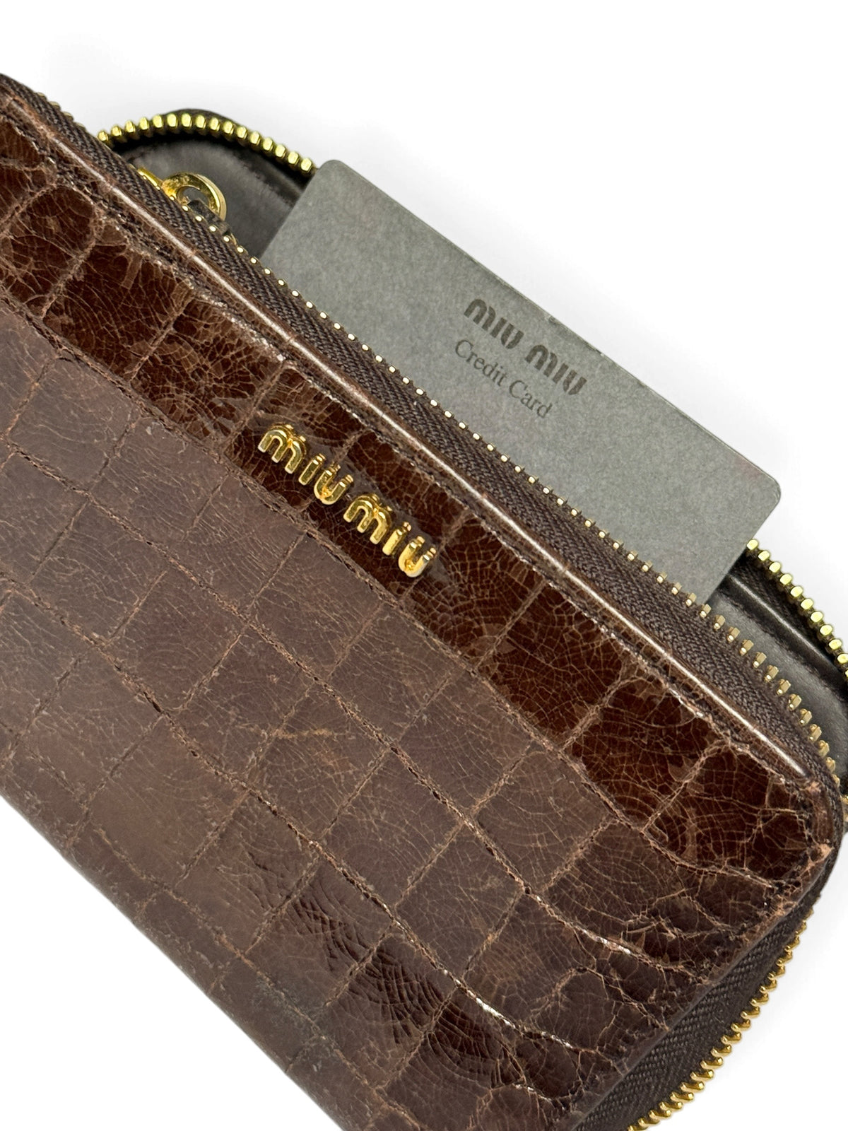 Miu Miu Cocco Lux Zip Wallet Brown