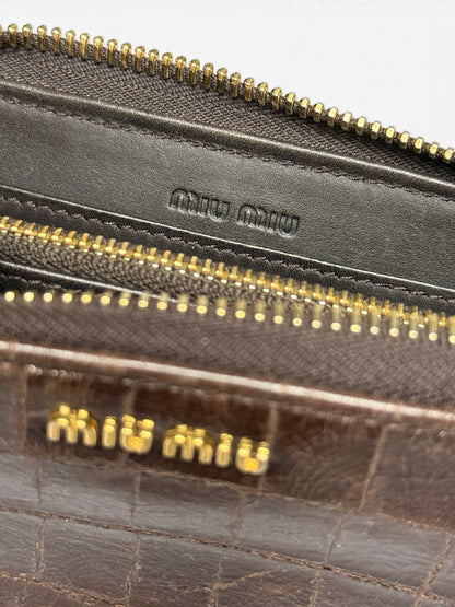 Miu Miu Cocco Lux Zip Wallet Brown