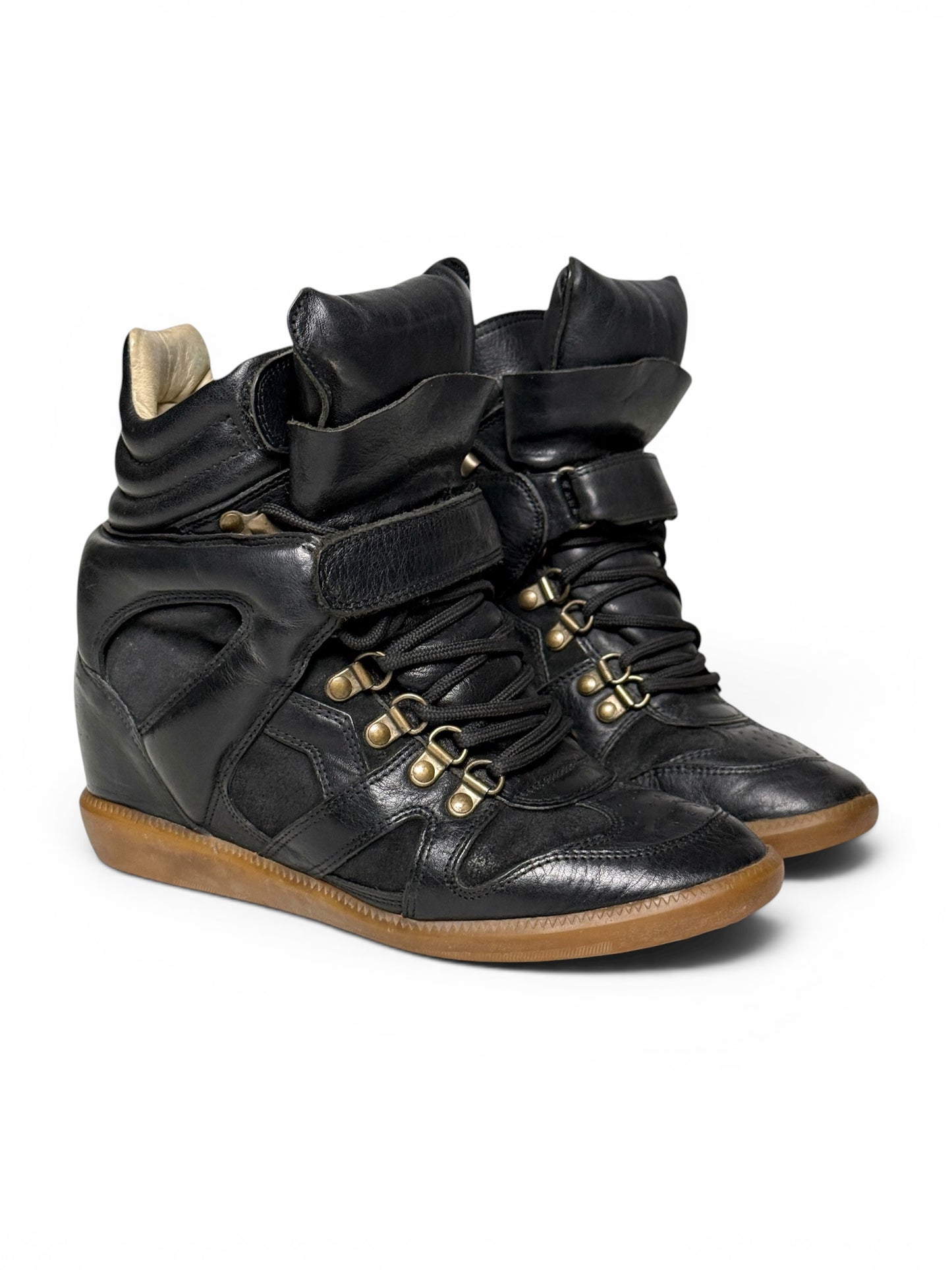Isabel Marant Buck 'Tibetan' Wedge Sneakers Black Leather Trim (39)