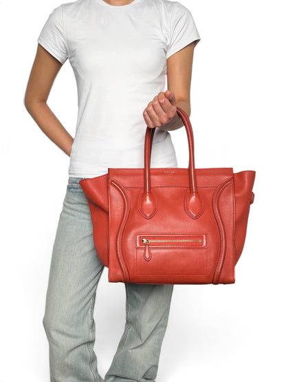 Celine Mini Luggage Leather Handbag Red