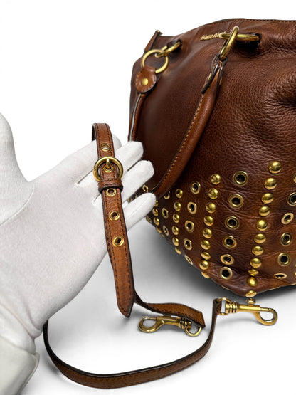 Miu Miu Gold Trimmed Shopper Bag Brown