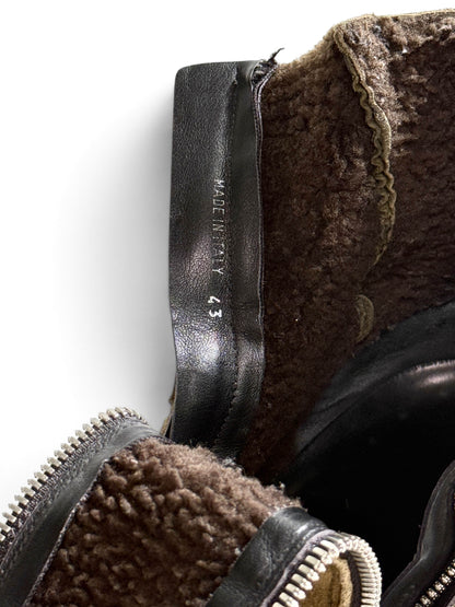 Balmain Shearling/Leather Strap High-Tops Olive (44)