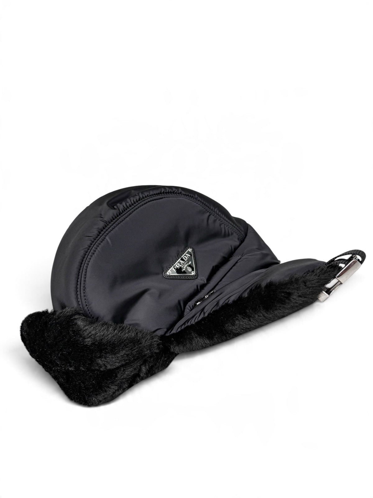 Prada Logo Shield Trapper Hat Nylon/Fur