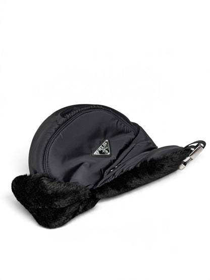 Prada Logo Shield Trapper Hat Nylon/Fur