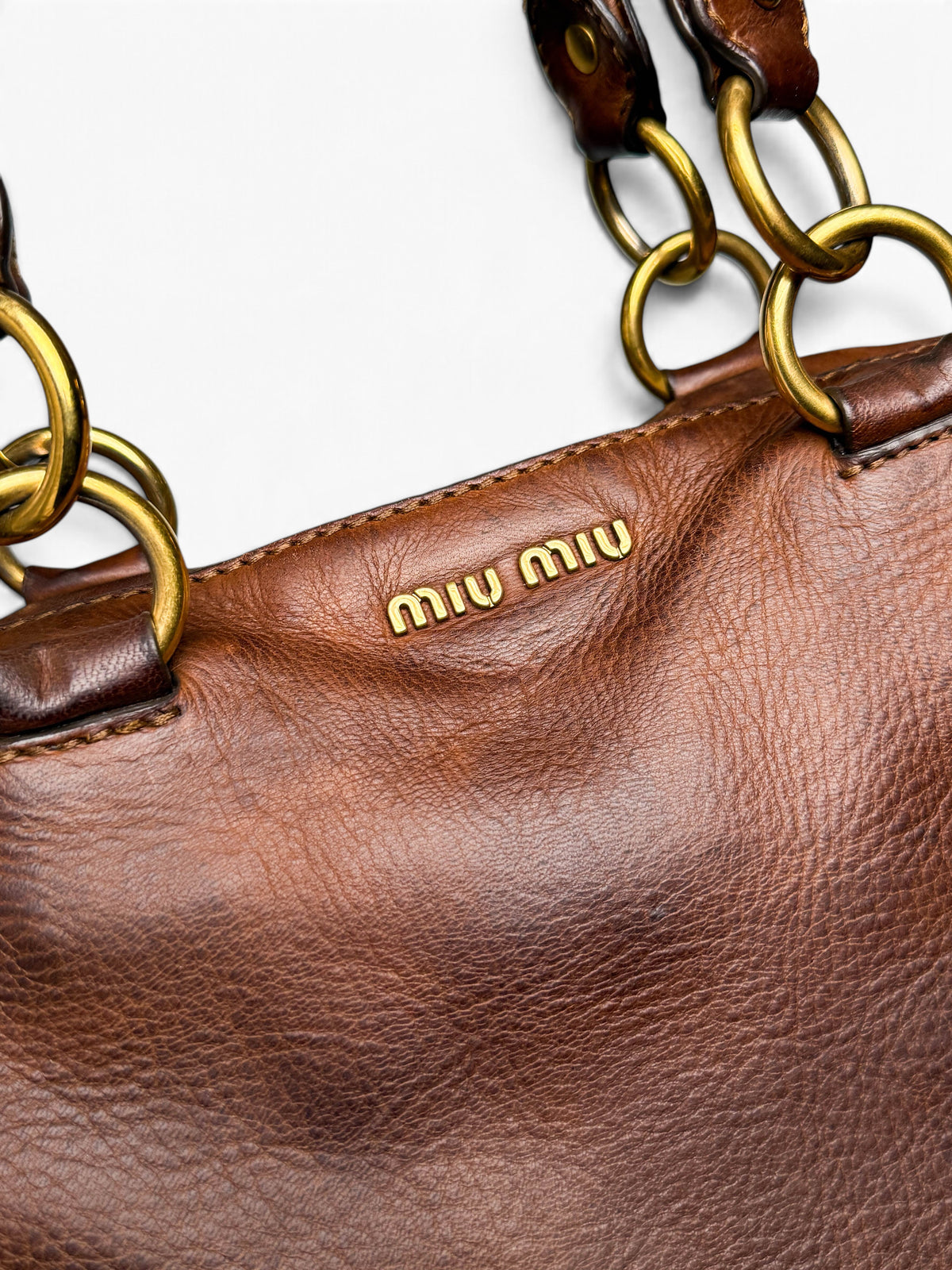 Miu Miu Gold Trimmed Shopper Bag Brown