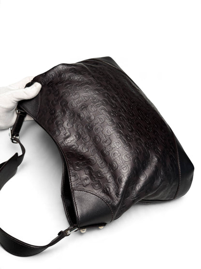 Gucci Horsebit Embossed Leather Hobo Bag Dark Brown