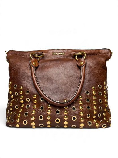 Miu Miu Gold Trimmed Shopper Bag Brown