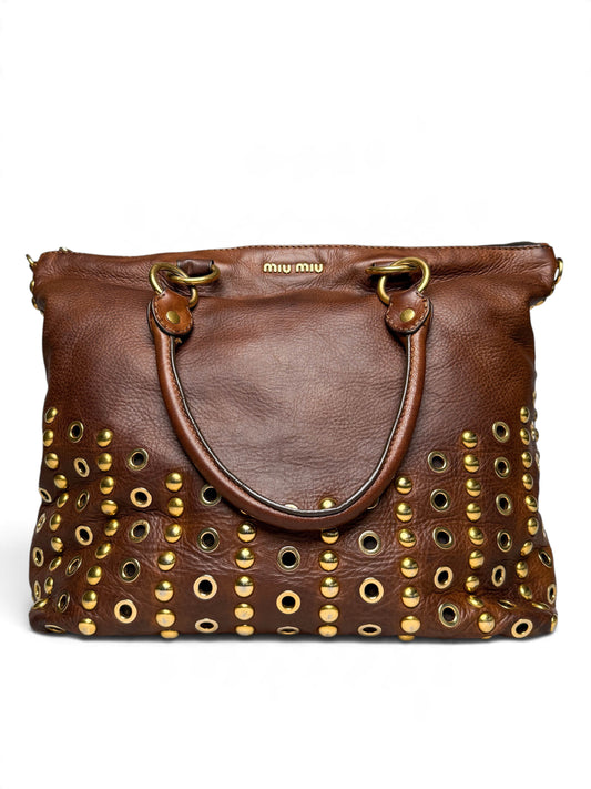 Miu Miu Gold Trimmed Shopper Bag Brown