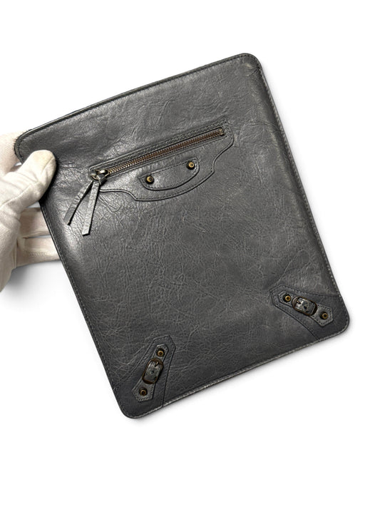 Balenciaga Leather Moto Pochette Dark Grey