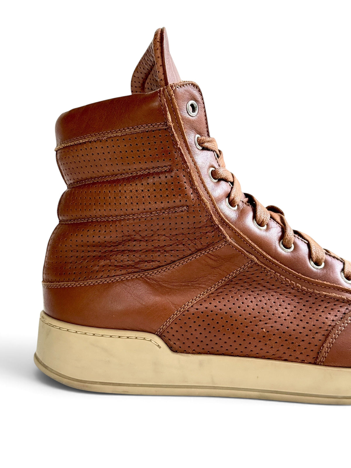 Balmain High-Tops Brown Perforated Leather (44)