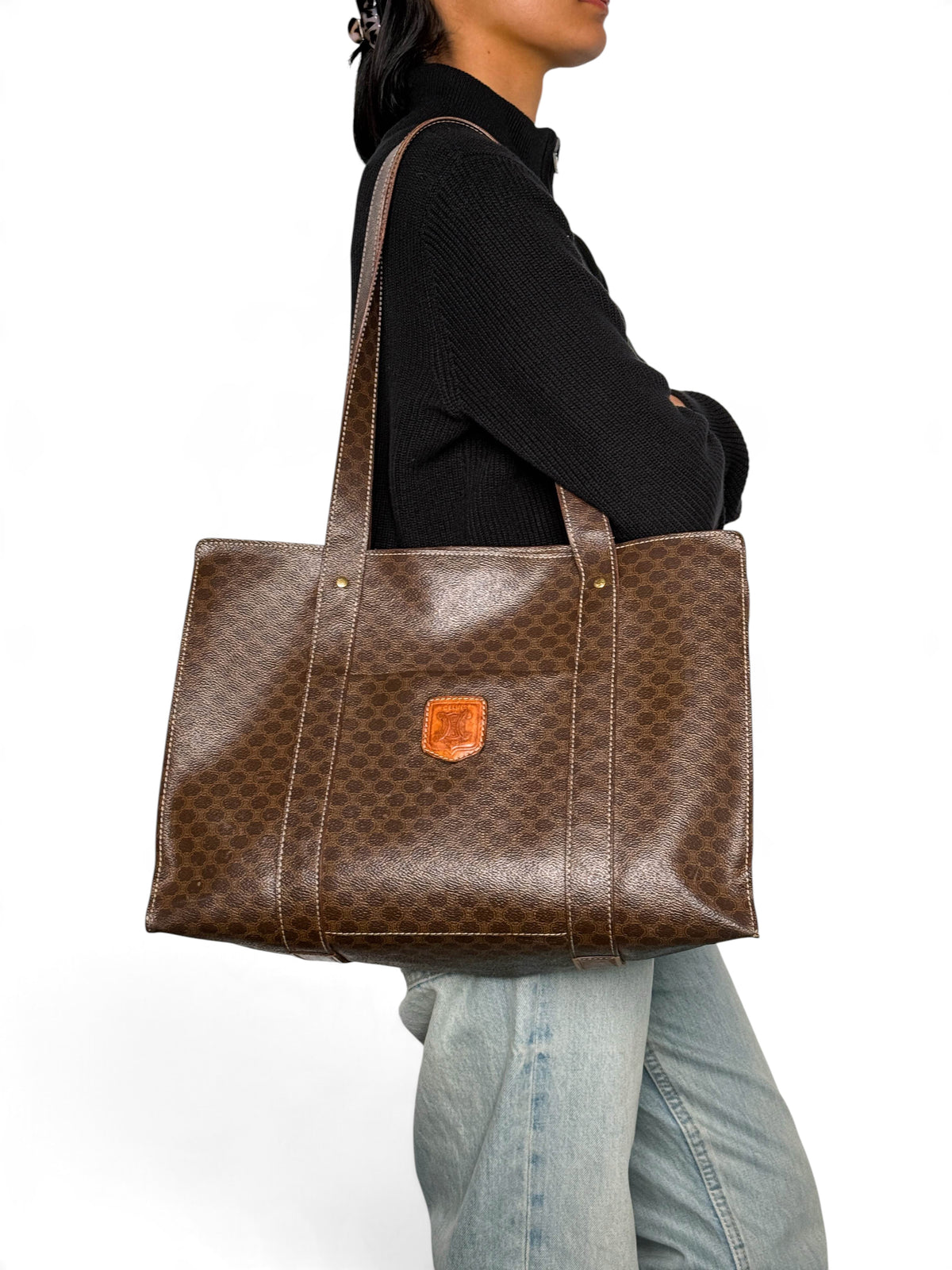 Celine Vintage Brown Macadam Tote Bag