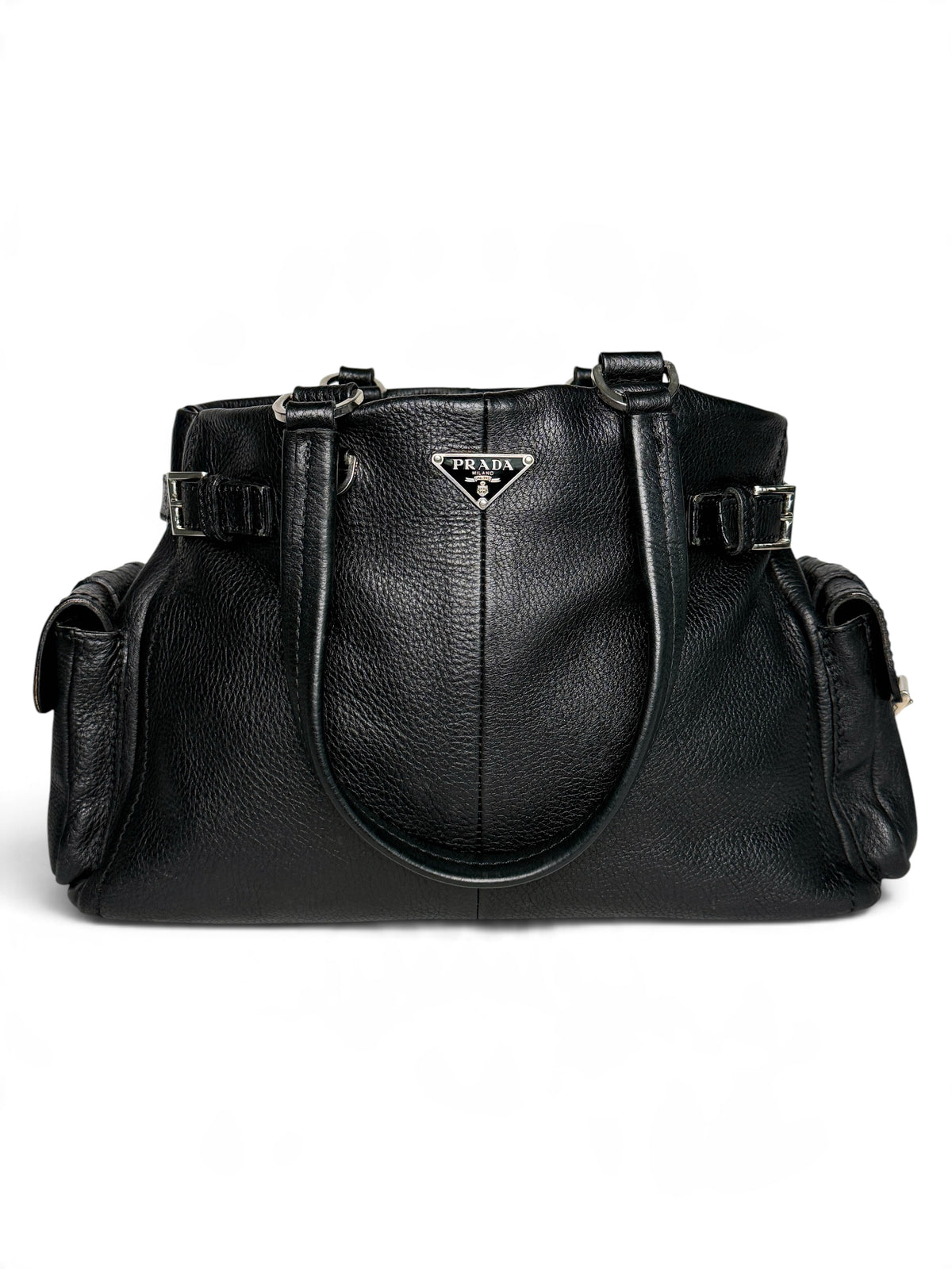 Prada Vitello Daino Black Leather Tote Bag