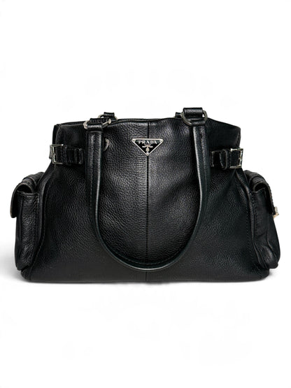 Prada Vitello Daino Black Leather Tote Bag