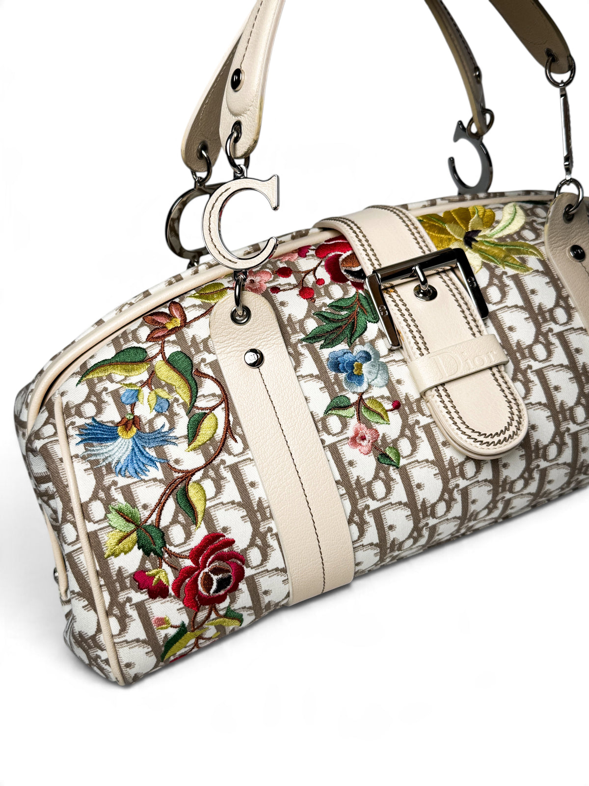 Dior 2005 Diorissimo Floral Embroidered Trotter Bag