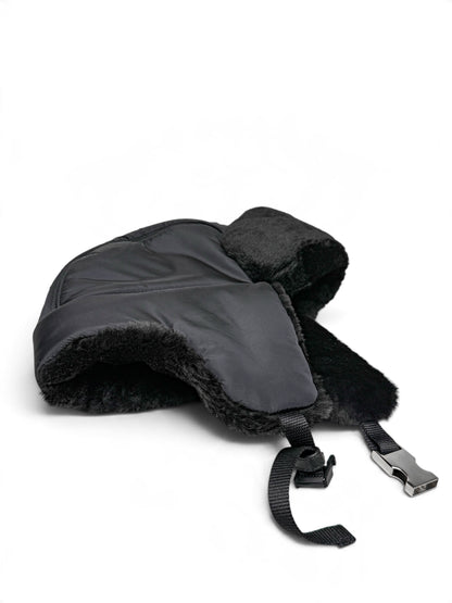 Prada Logo Shield Trapper Hat Nylon/Fur