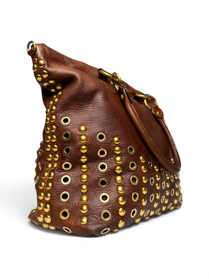 Miu Miu Gold Trimmed Shopper Bag Brown