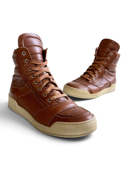 Balmain High-Tops Brown Perforated Leather (44)
